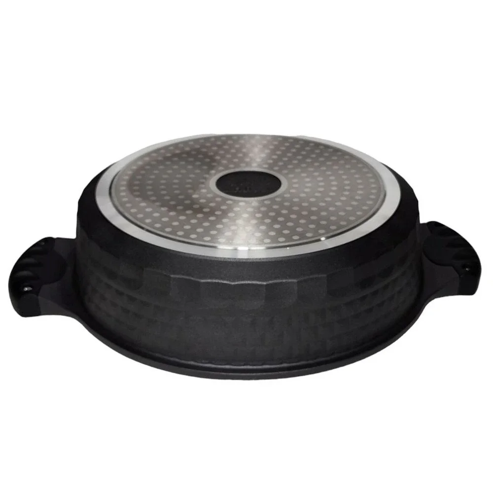 D&W Cookware 11inch Low Casserole Pan With Lid Non Stick 4.2QT Black